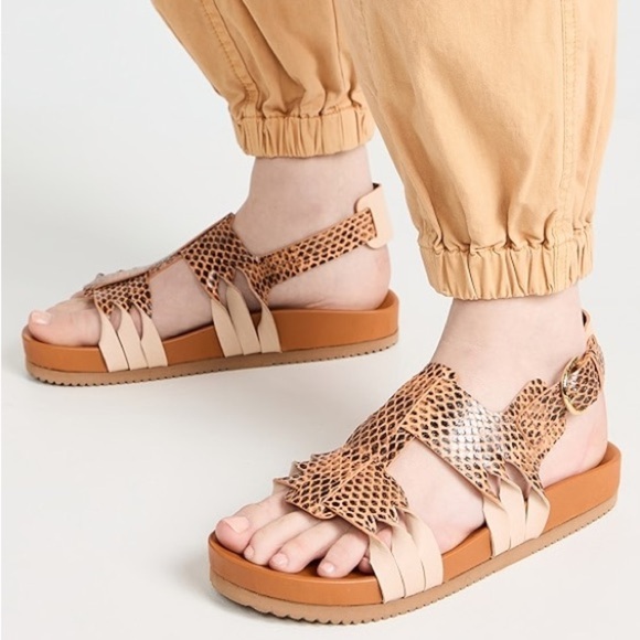 Ulla Johnson Alma Twisted Snakeskin Sandals in Dune - Picture 1 of 8